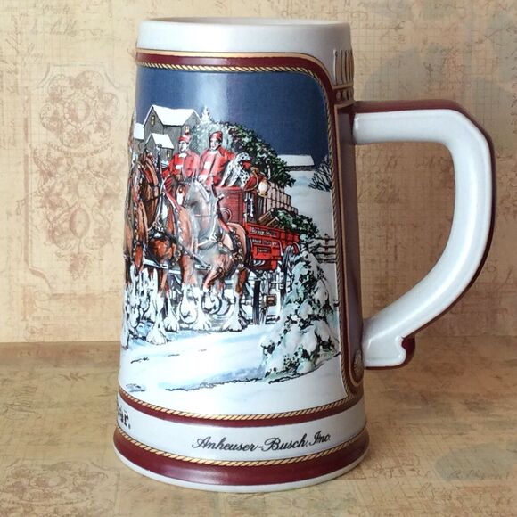 Vintage 1989 Budweiser Holiday Beer SteinMug Clydesdale Collector Anheuser-Busch - Picture 9 of 9